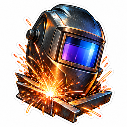 Welding Helmet with Bright Orange Sparks Vinyl Decal Stickers