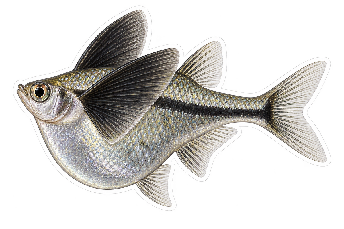 Silver Hatchetfish with Dark Wings Art Vinyl Decal Stickers