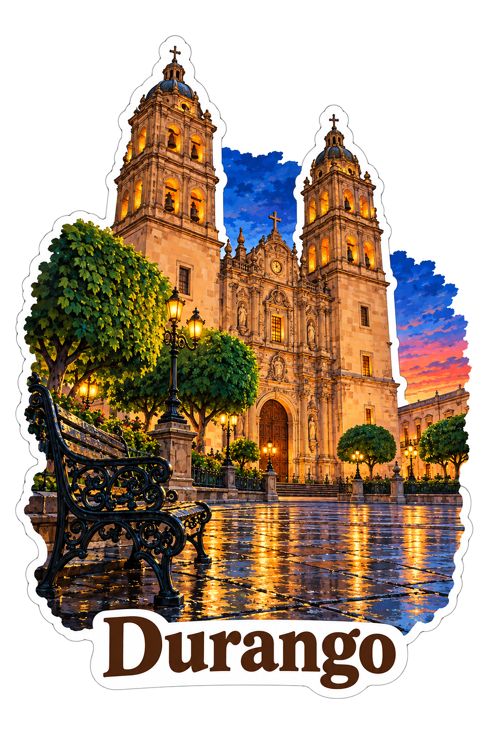 Durango Cathedral at Sunset Art Vinyl Decal Stickers