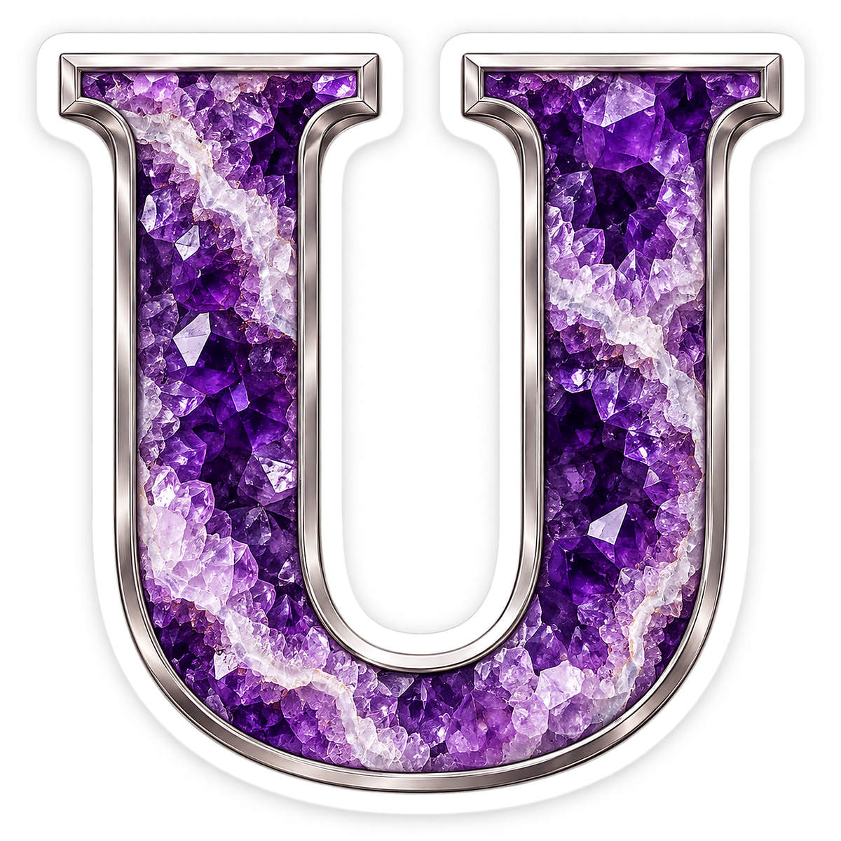 Purple Geode Letter U with Silver Edge Art Vinyl Decal Stickers