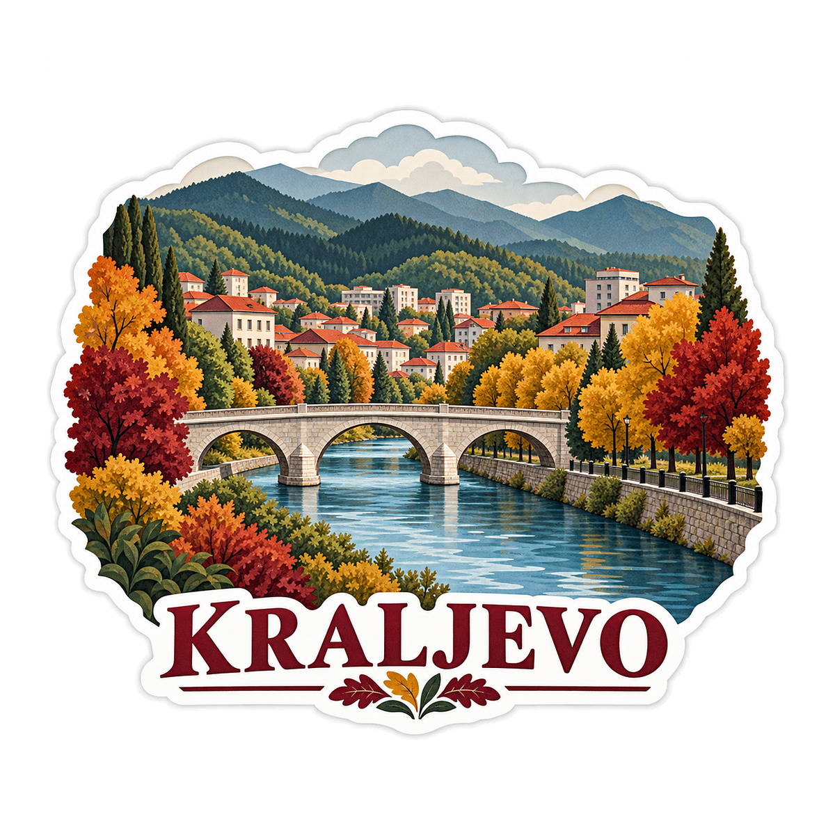 Kraljevo River Bridge Autumn Landscape Vinyl Decal Stickers