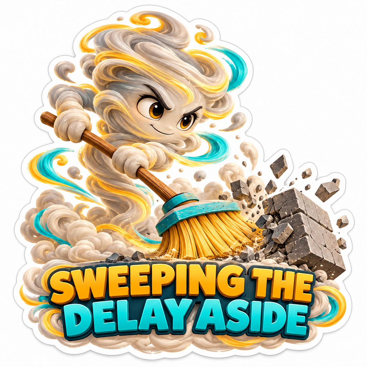 Wind Spirit Sweeping Away Crumbling Gray Blocks Vinyl Decal Stickers