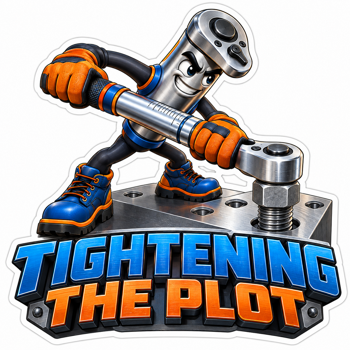 Silver Ratchet Mascot Tightening Metal Bolt Vinyl Decal Stickers
