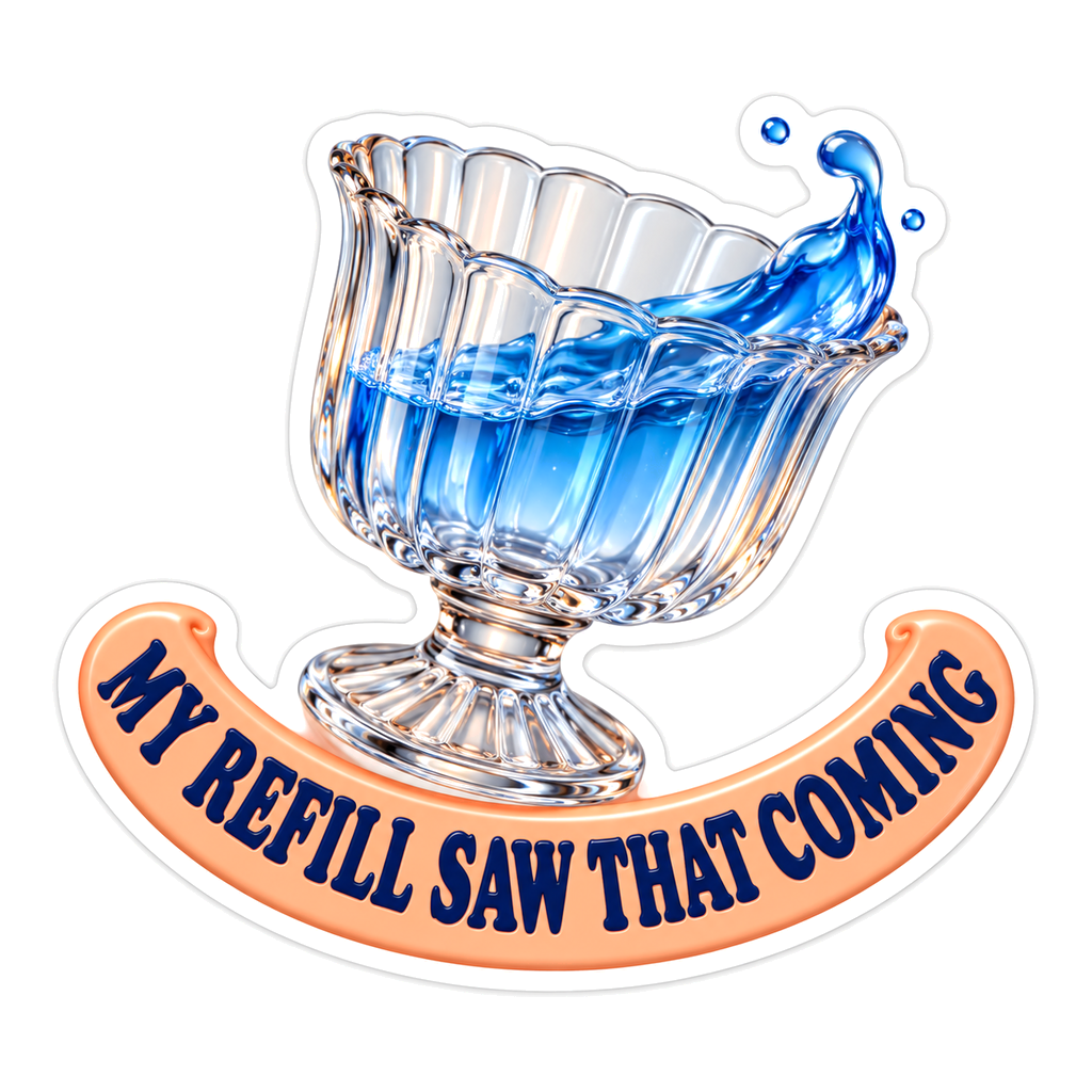 Fluted Glass with Water Splash and Refill Quote Vinyl Decal Stickers