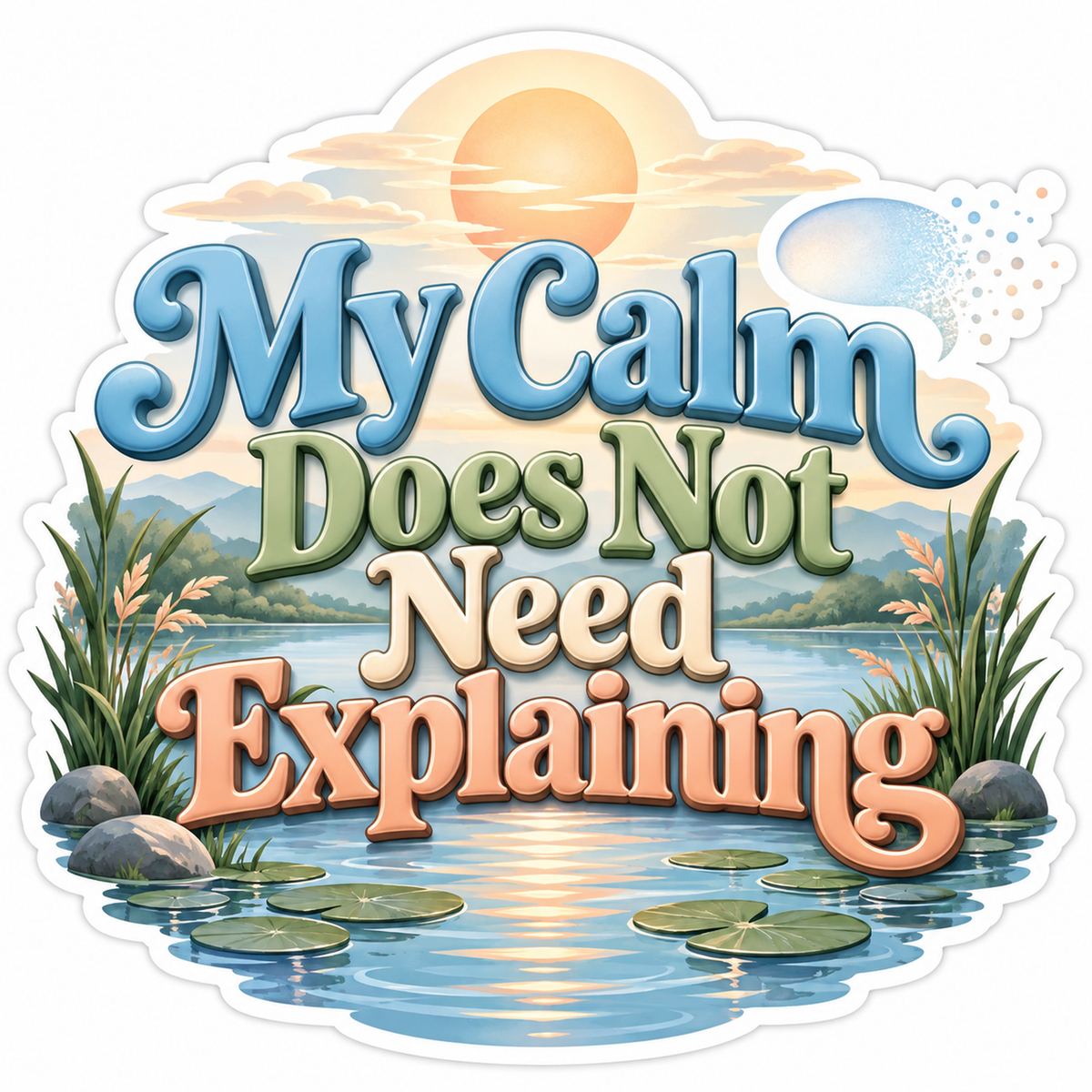 Sunlit Lily Pond and Calm Quote Vinyl Decal Stickers