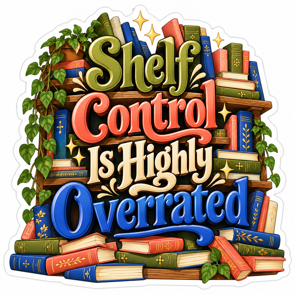 Overflowing Bookshelf Shelf Control Quote Vinyl Decal Stickers