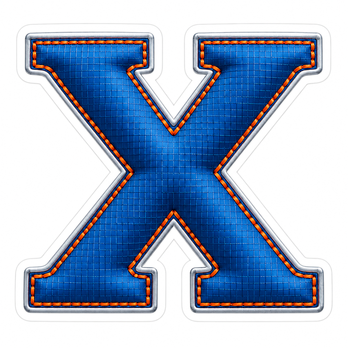 Blue Grid Letter X with Orange Stitch Art Vinyl Decal Stickers