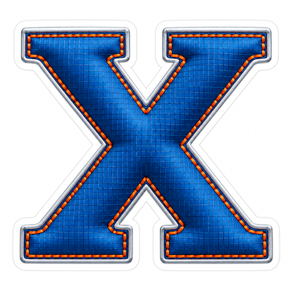 Blue Grid Letter X with Orange Stitch Art Vinyl Decal Stickers
