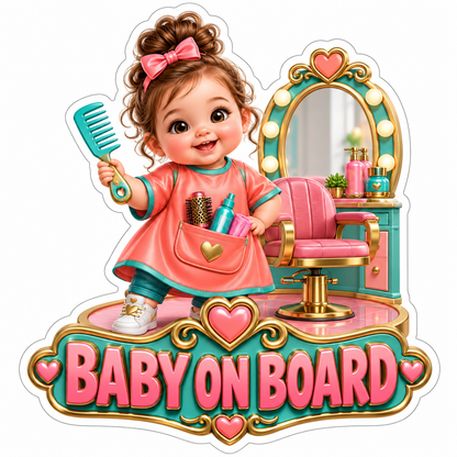 Baby on Board Pink Hair Stylist Art Vinyl Decal Stickers