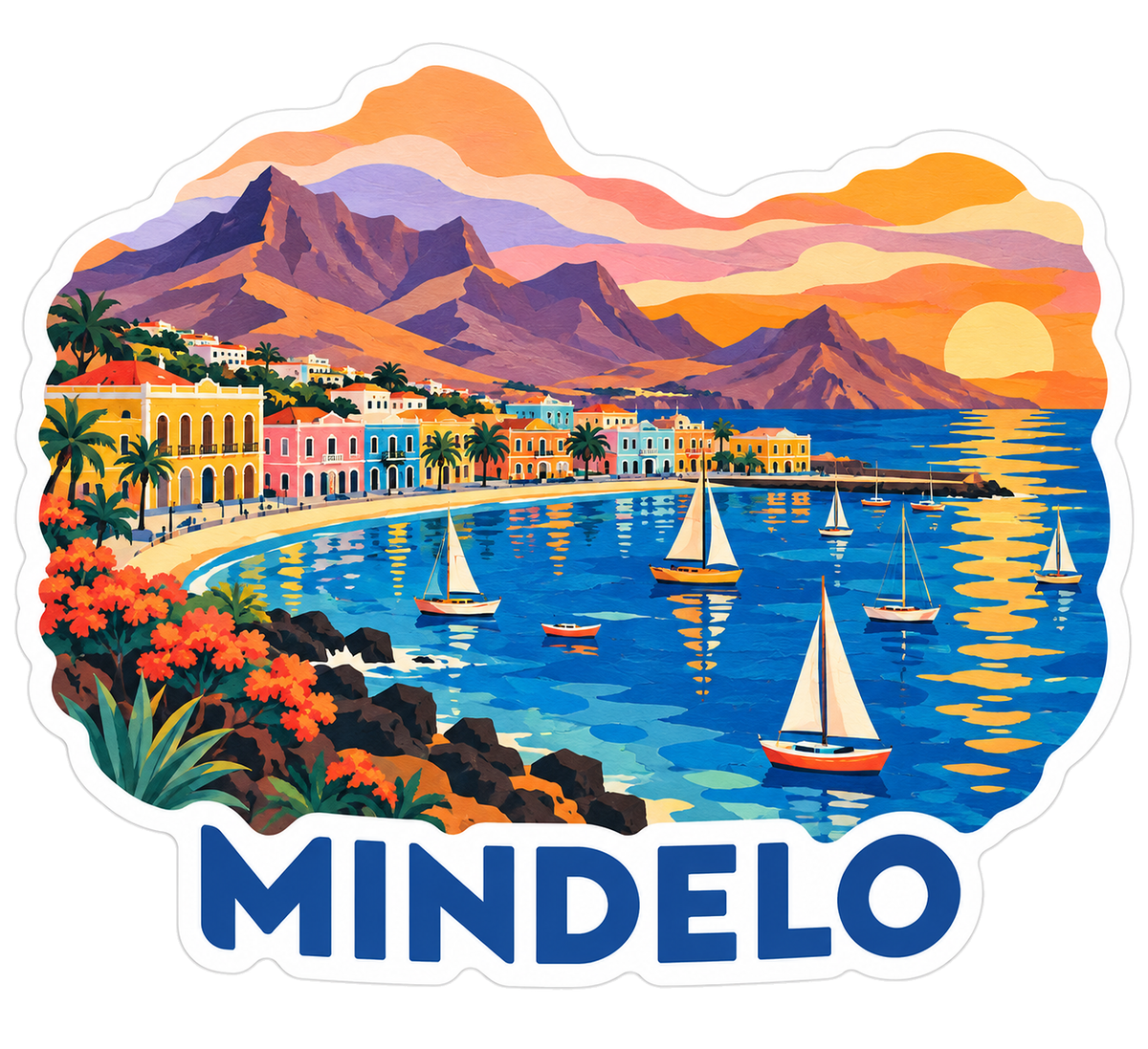 Mindelo Sunset Harbor Sailboats Art Vinyl Decal Stickers