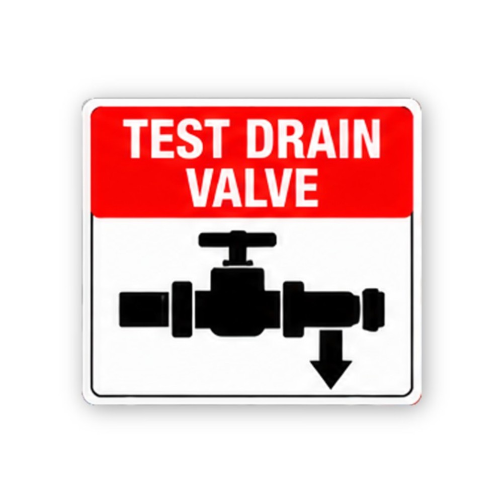 Red Test Drain Valve Offset Down Arrow Panel Vinyl Decal Stickers