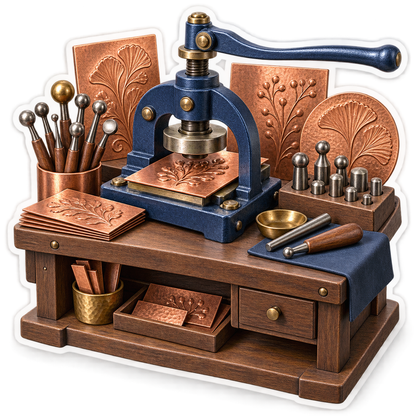Blue Metal Press with Copper Embossed Panels Vinyl Decal Stickers
