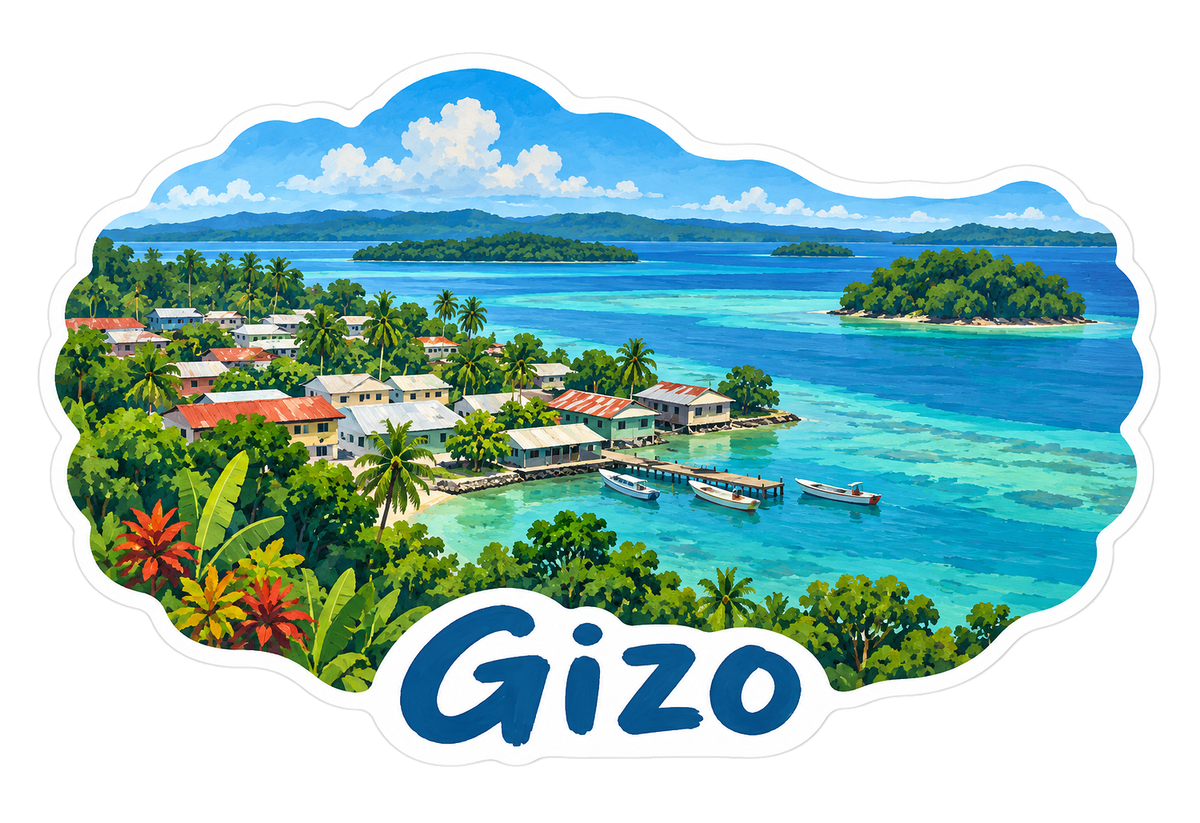 Gizo Turquoise Lagoon Waterfront Art Vinyl Decal Stickers
