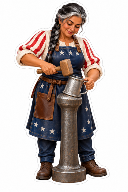 Patriotic Woman Shaping Pewter with Mallet Art Vinyl Decal Stickers
