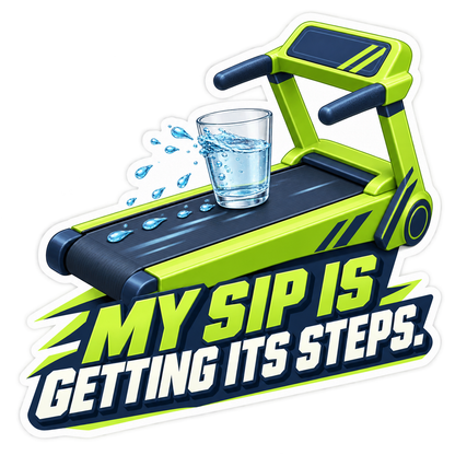 Green Treadmill Carrying a Water Glass Vinyl Decal Stickers
