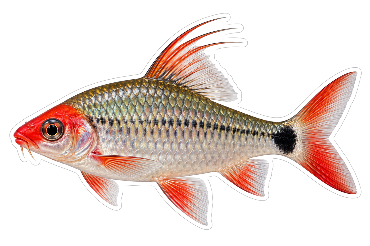 Silver Barb with Red Head and Fins Vinyl Decal Stickers