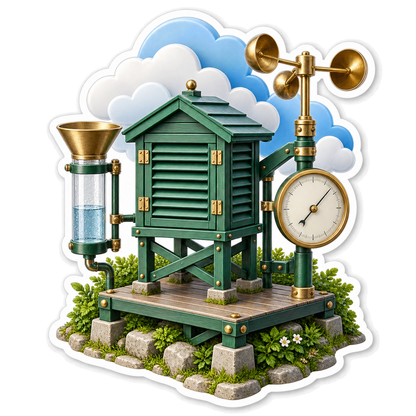 Green Weather Station with Wind Cups and Dial Vinyl Decal Stickers