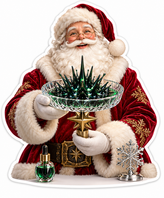 Santa Holding a Bowl with Black Spiky Shapes Vinyl Decal Stickers