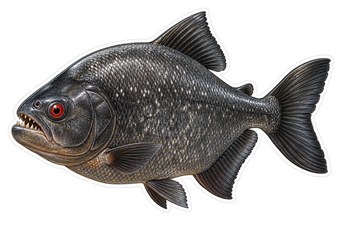 Dark Silver Piranha Red Eye Art Vinyl Decal Stickers