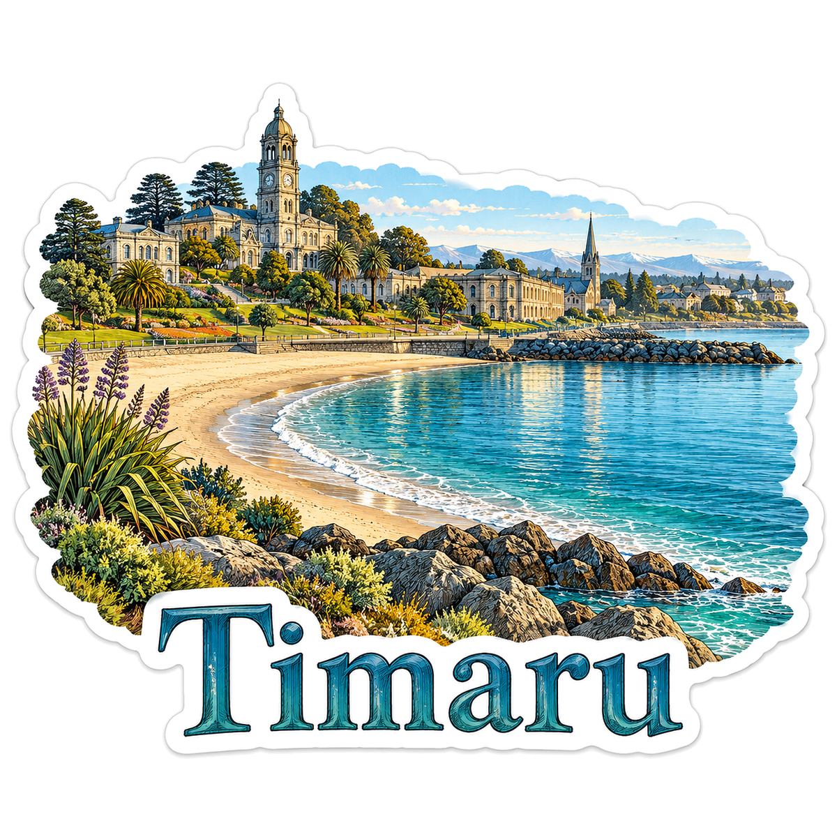 Timaru Coastal Bay Clock Tower Art Vinyl Decal Stickers