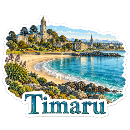 Timaru Coastal Bay Clock Tower Art Vinyl Decal Stickers