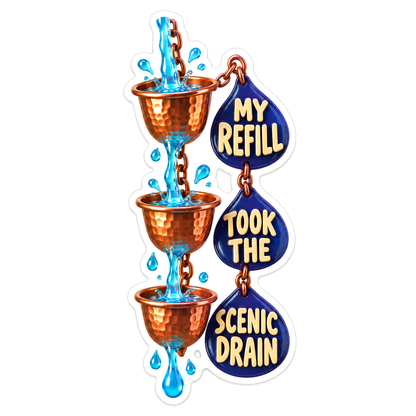 Copper Rain Cup Chain with Blue Water Saying Vinyl Decal Stickers