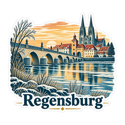 Regensburg Winter Stone Bridge Art Vinyl Decal Stickers