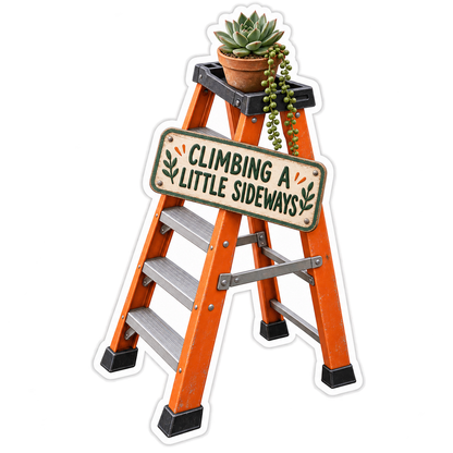Orange Ladder with Potted Succulent Vinyl Decal Stickers
