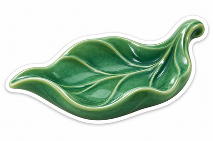 Green Glazed Leaf Shaped Dish Vinyl Decal Stickers