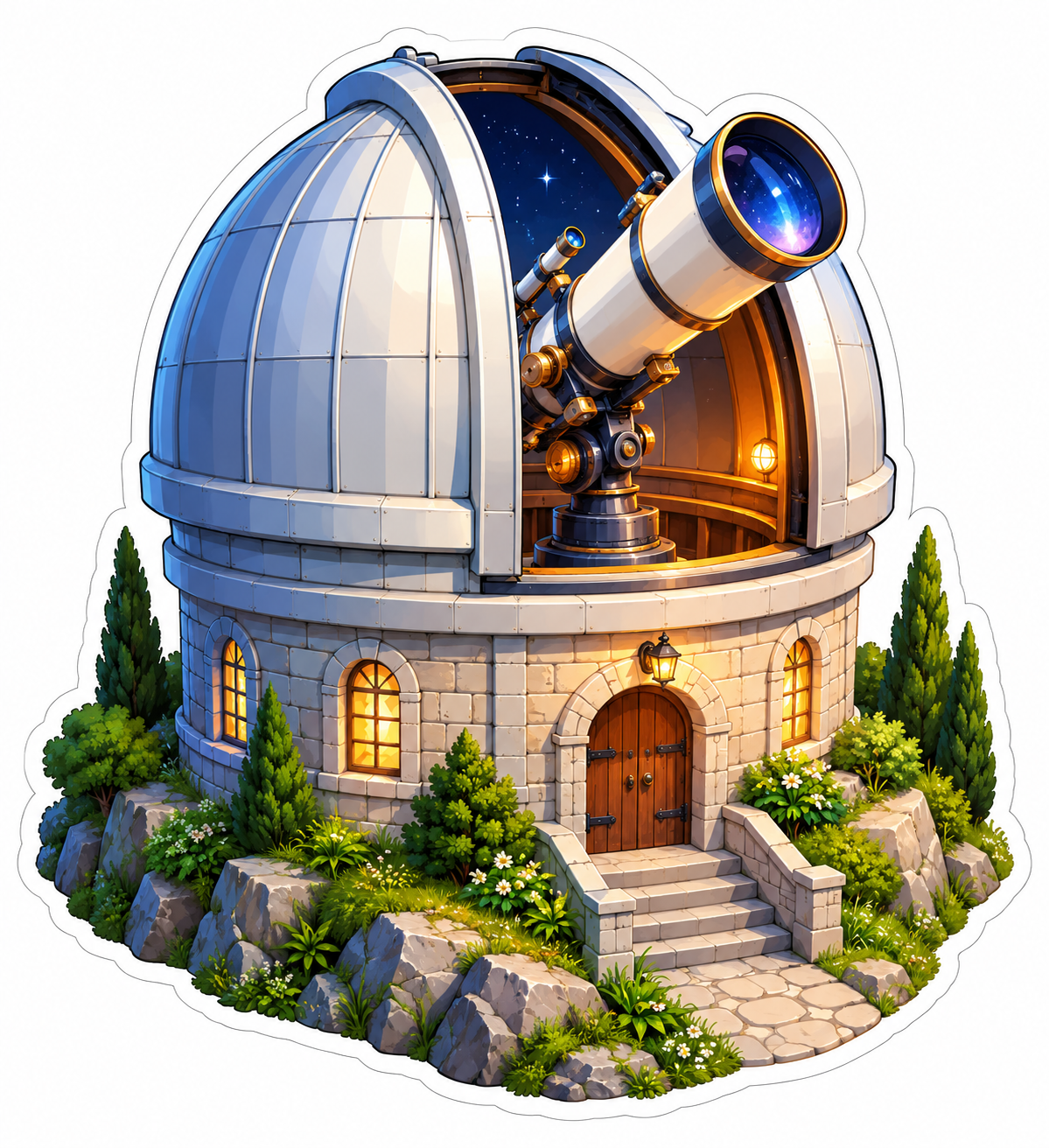 Stone Observatory Dome with Telescope Vinyl Decal Stickers
