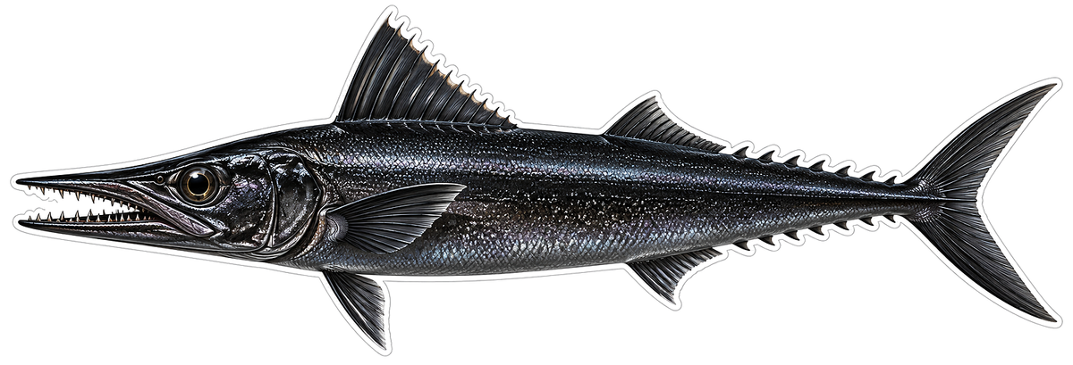 Long Black Silver Fish with Pointed Toothed Jaw Vinyl Decal Stickers