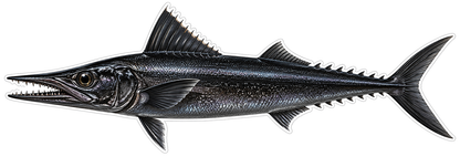 Long Black Silver Fish with Pointed Toothed Jaw Vinyl Decal Stickers