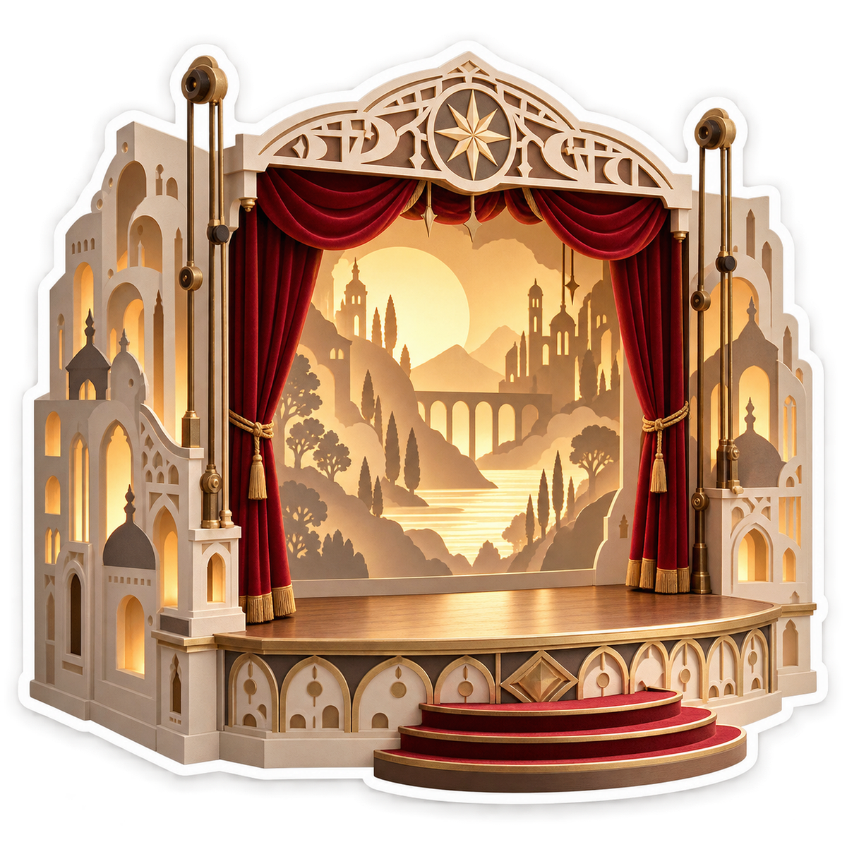 Cream Shadow Theater With Red Curtains Art Vinyl Decal Stickers