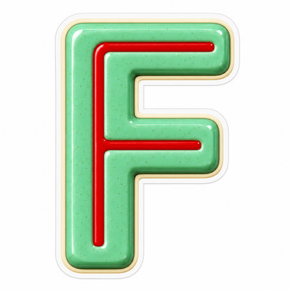 Mint Green Letter F with Red Line Art Vinyl Decal Stickers