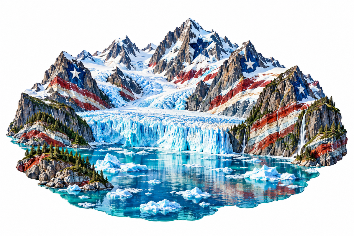 Glacier Bay with Star Spangled Mountain Peaks Vinyl Decal Stickers
