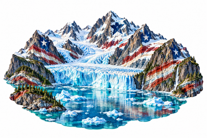 Glacier Bay with Star Spangled Mountain Peaks Vinyl Decal Stickers