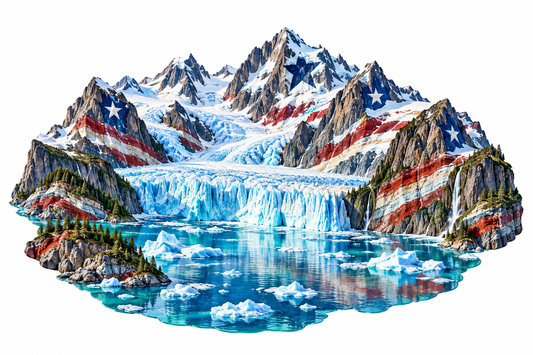 Glacier Bay with Star Spangled Mountain Peaks Vinyl Decal Stickers