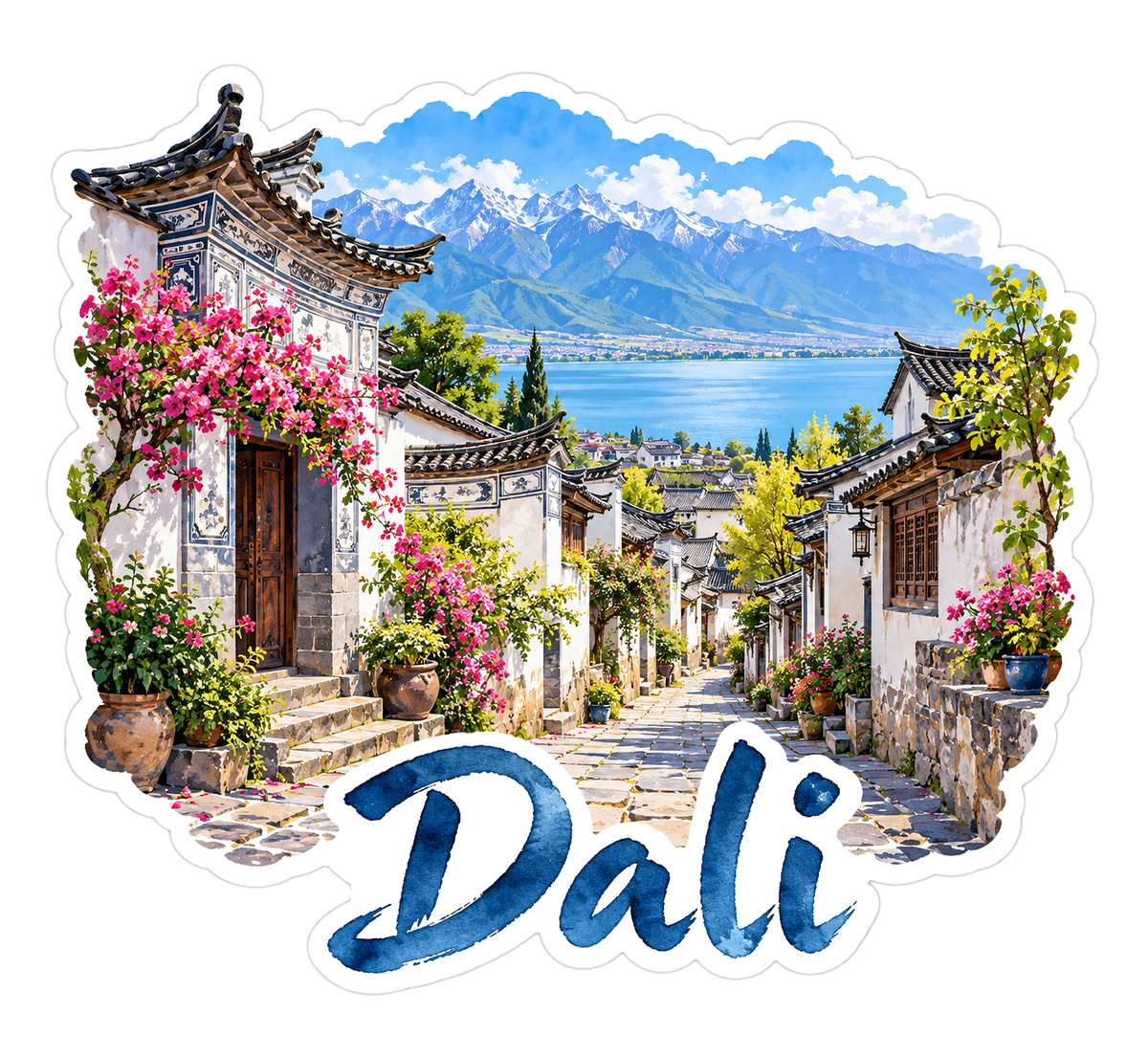 Dali Flower Lined Lane and Mountain Lake Vinyl Decal Stickers