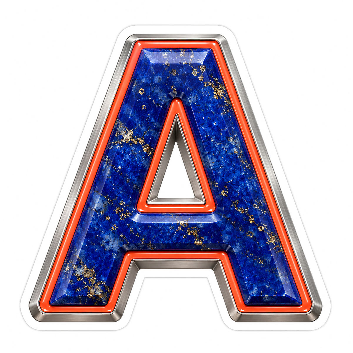 Blue Gold Stone Letter A with Coral Line Art Vinyl Decal Stickers