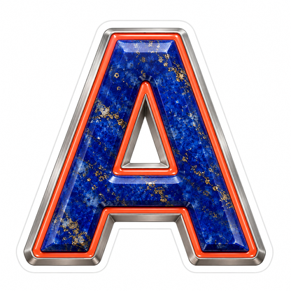 Blue Gold Stone Letter A with Coral Line Art Vinyl Decal Stickers