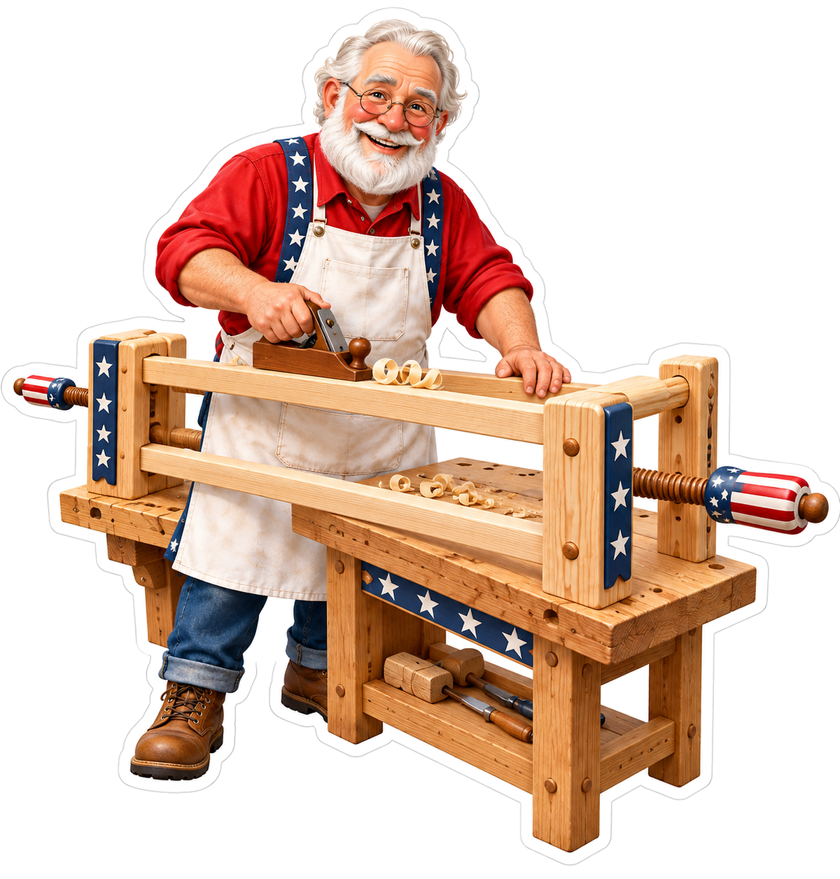 Patriotic Bearded Woodworker Frame Bench Art Vinyl Decal Stickers