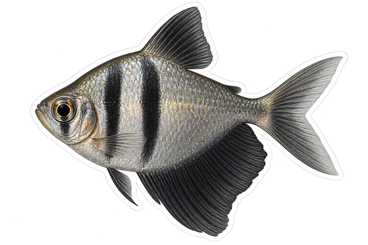 Silver Tetra with Black Skirt Fins Art Vinyl Decal Stickers