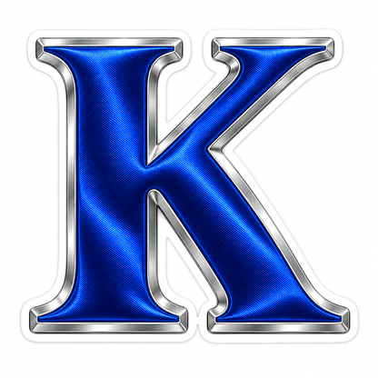 Royal Blue Satin Silver Border Letter K Vinyl Decal Stickers