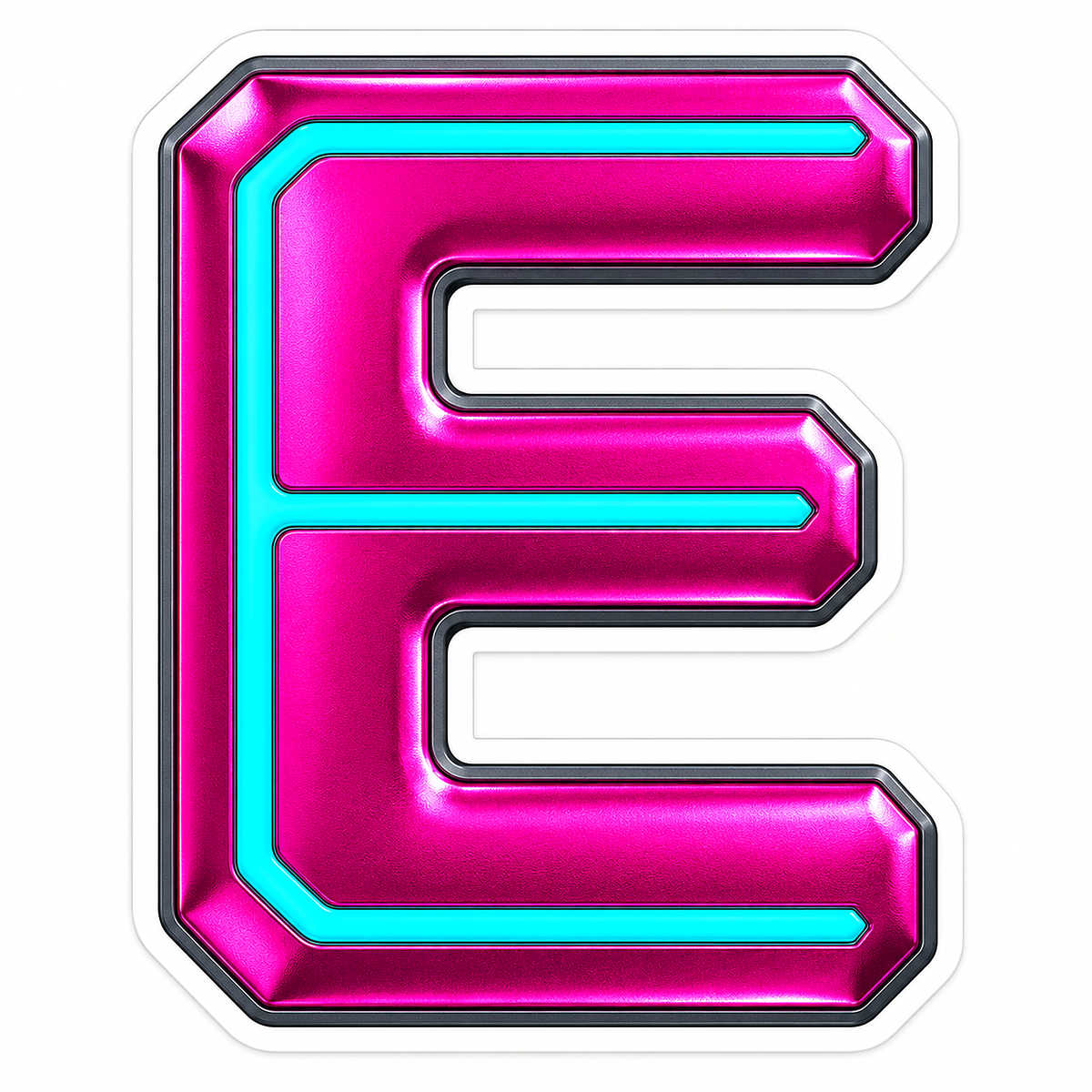 Fuchsia Metallic Letter E with Aqua Inlay Vinyl Decal Stickers