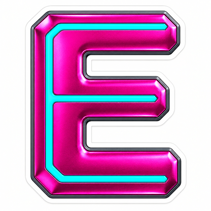 Fuchsia Metallic Letter E with Aqua Inlay Vinyl Decal Stickers