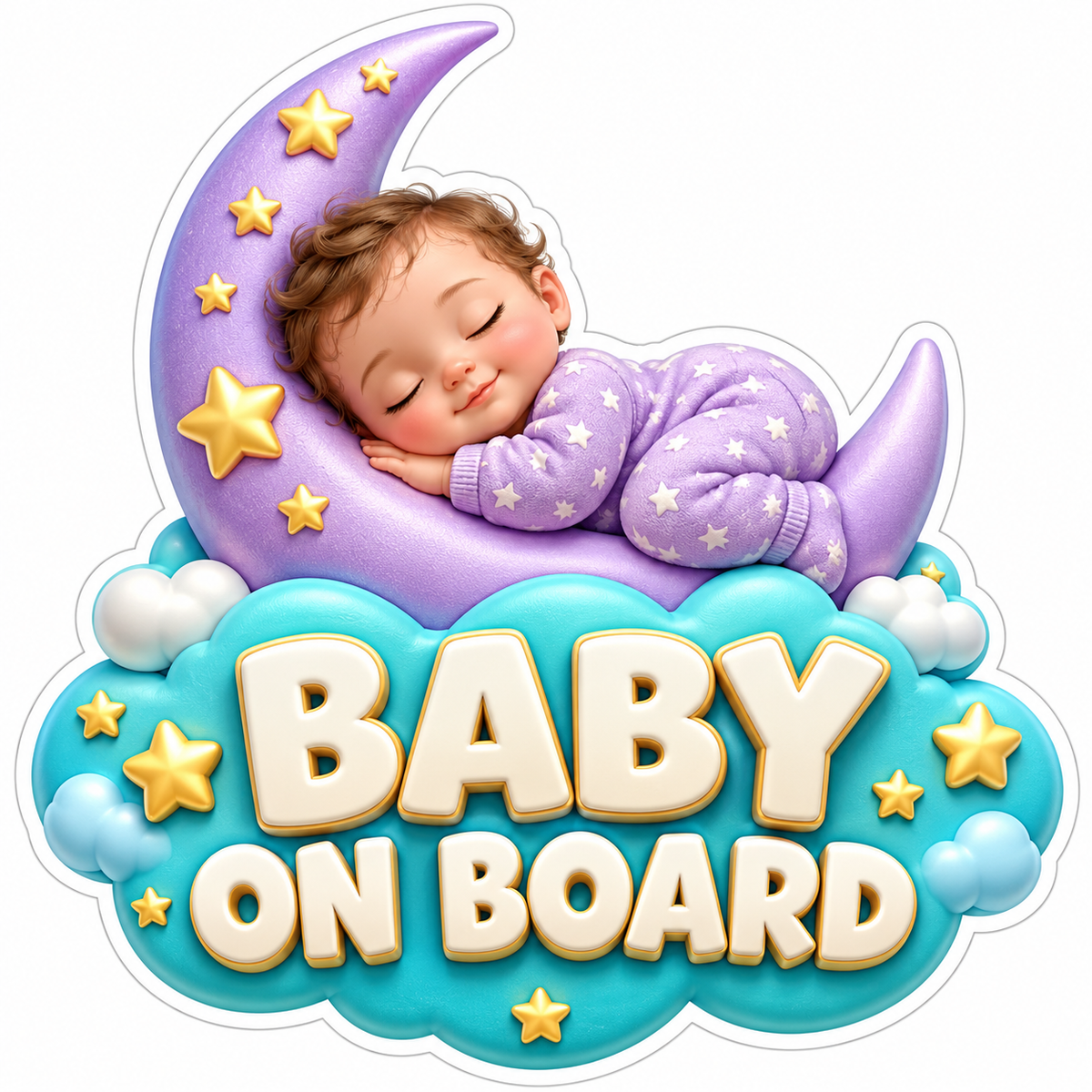 Baby On Board Sleeping Moon Cloud Art Vinyl Decal Stickers