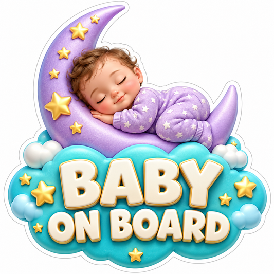 Baby On Board Sleeping Moon Cloud Art Vinyl Decal Stickers