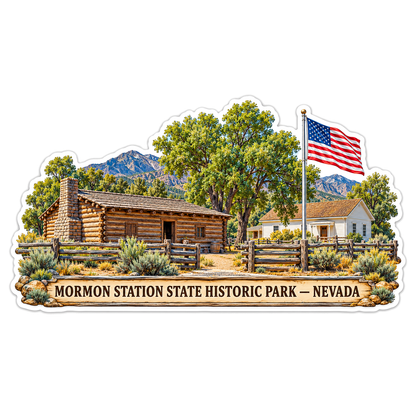 Nevada Log Cabin with American Flag Art Vinyl Decal Stickers