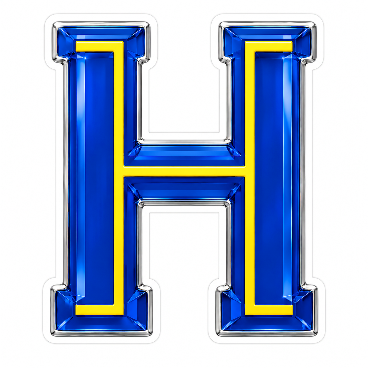Sapphire Blue Letter H with Yellow Inlay Vinyl Decal Stickers