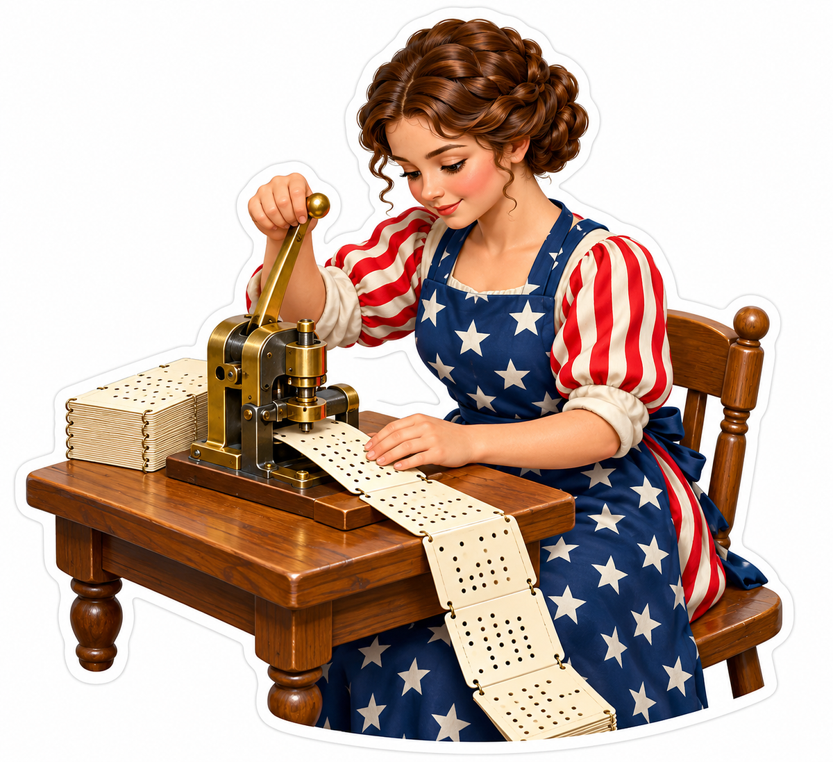 Patriotic Woman Punching Paper Cards Vinyl Decal Stickers